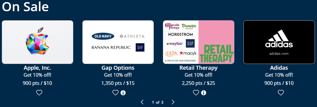 Example of gift cards on sale