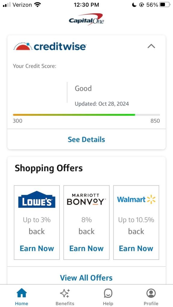 Screenshot showing the mobile app shopping offers screen