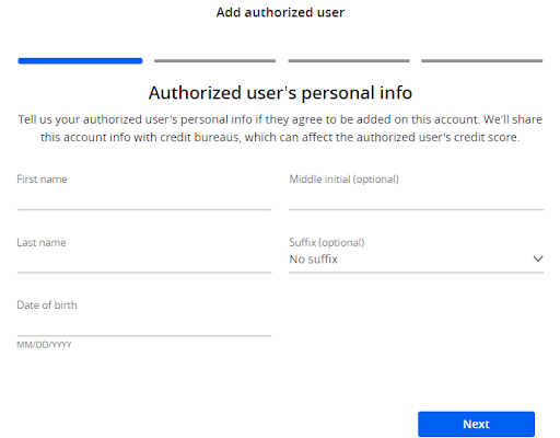 Screenshot how to add authorized user's personal info