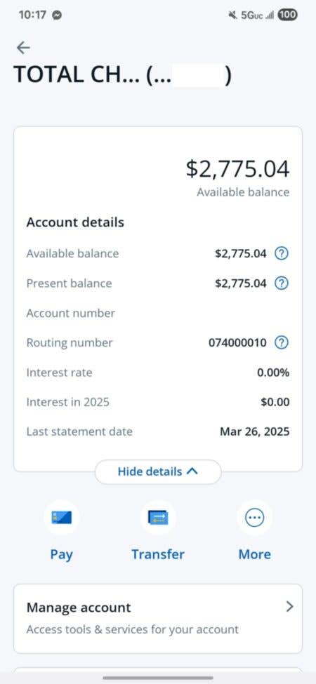 Chase account and routing number